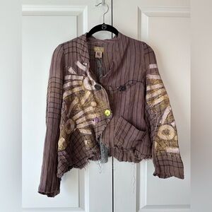 The People of the Labyrinths Women’s Bohemian Artsy Purple Linen Jacket (Sz XS)